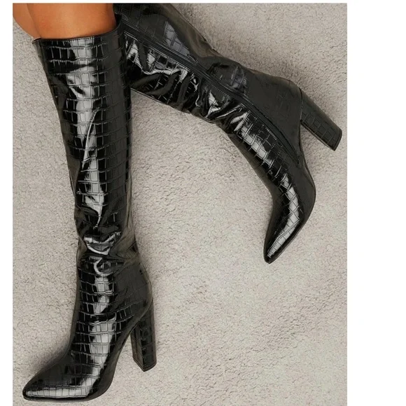SHEIN Shoes Black Snakeskin Go Go Boots Poshmark